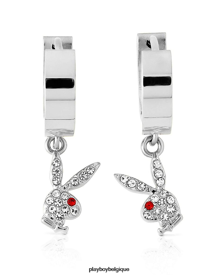 boucle d'oreille lapin huggie hoop et breloque pendante Playboy accessoire argent femmes 224ZVZ1610