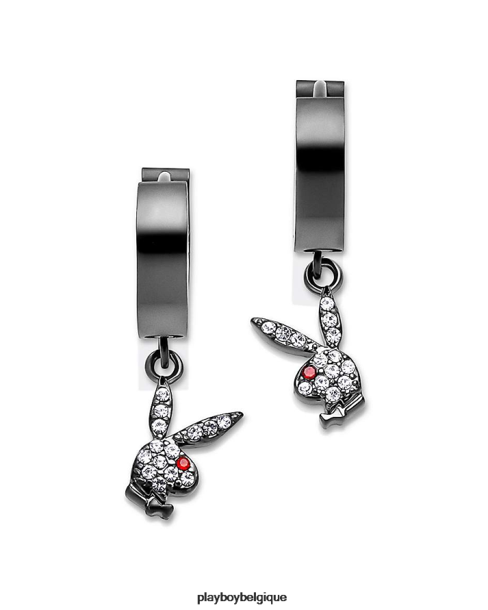 boucle d'oreille lapin huggie hoop et breloque pendante Playboy accessoire noir femmes 224ZVZ1609