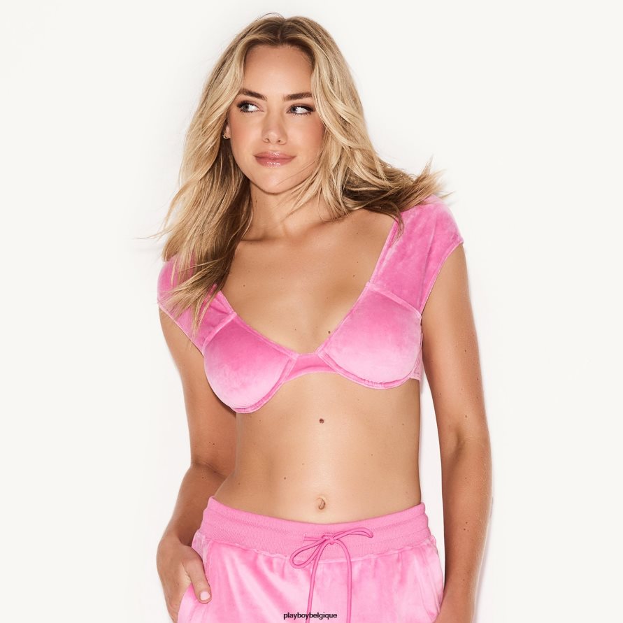 soutien-gorge à armatures en velours à mancherons Playboy vêtements rose femmes 224ZVZ1484
