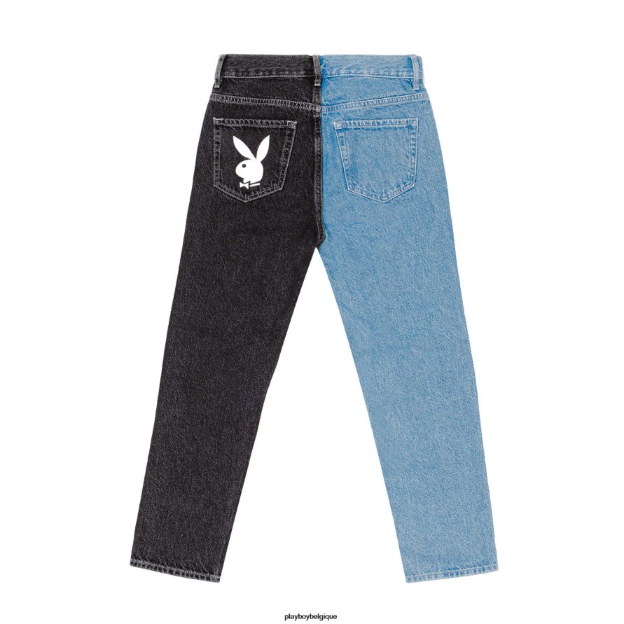 pantalon en denim taille ultra haute bicolore Playboy vêtements original femmes 224ZVZ1176