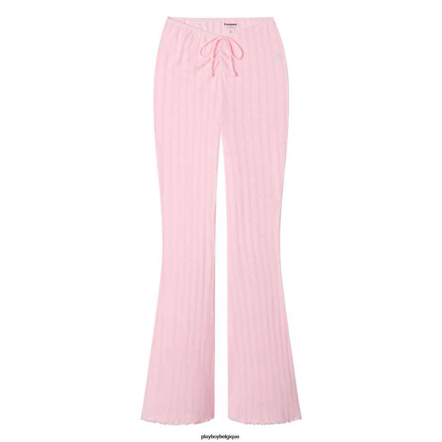 pantalon évasé à logo en pointelle Playboy vêtements rose clair femmes 224ZVZ1197