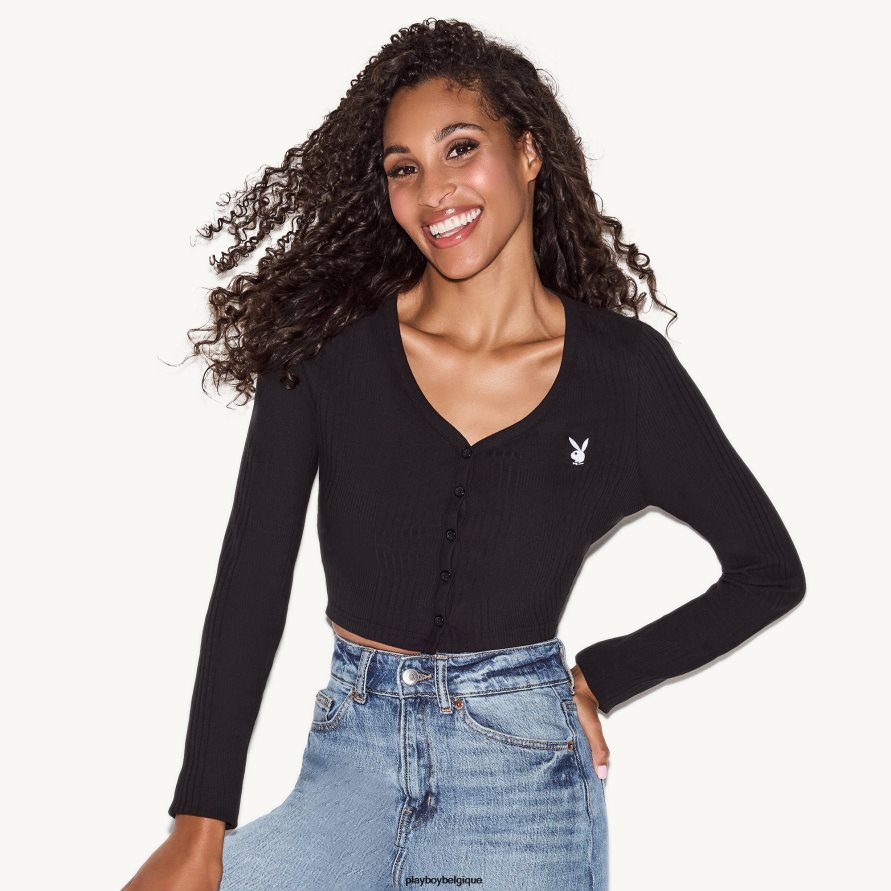 cardigan classique à logo Playboy vêtements noir femmes 224ZVZ994