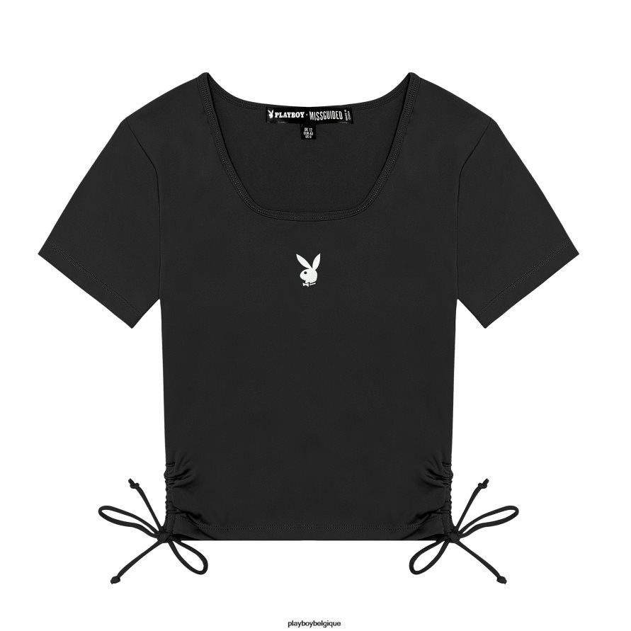 crop top actif à encolure carrée Playboy vêtements noir femmes 224ZVZ1041