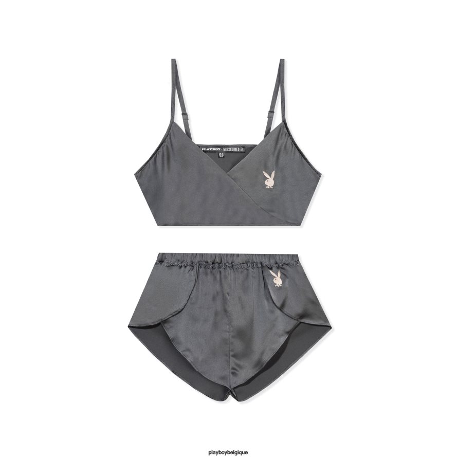 ensemble caraco et short en satin lounge - gris Playboy vêtements gris ardoise femmes 224ZVZ955