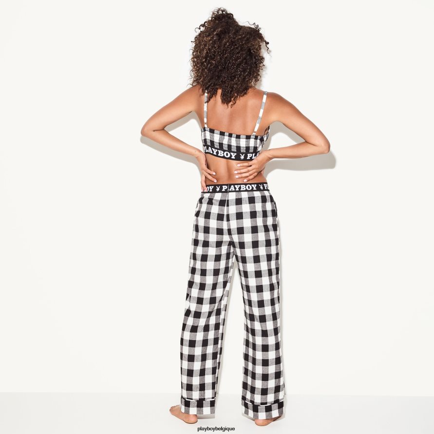 la bralette de nuit en flanelle Playboy vêtements carreaux noir/blanc femmes 224ZVZ989