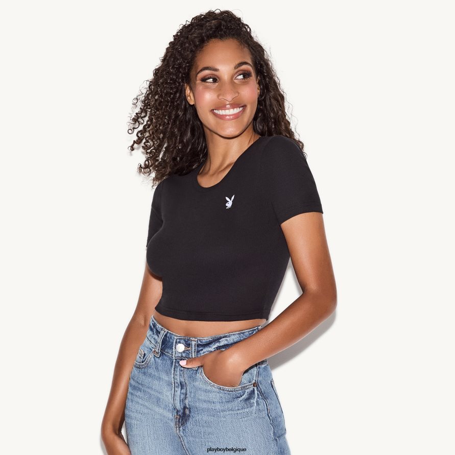 t-shirt bébé à logo classique Playboy vêtements noir femmes 224ZVZ957