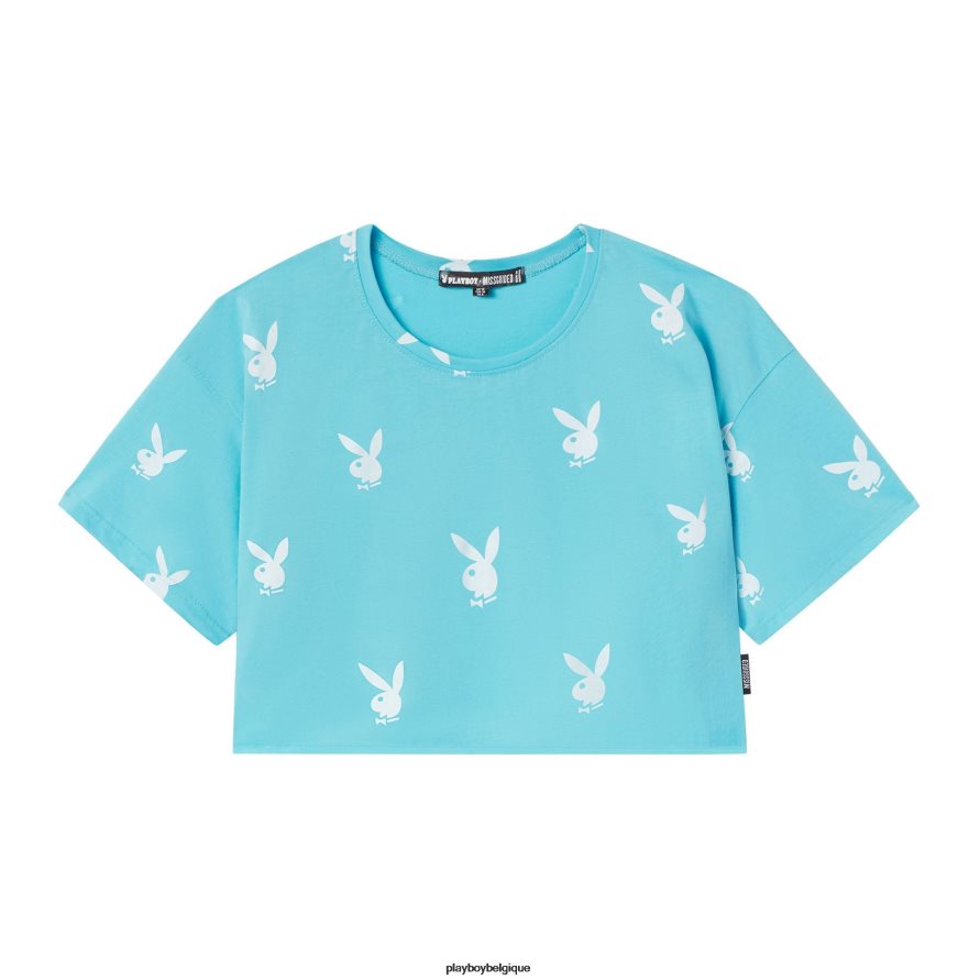 t-shirt court à logo Playboy vêtements bleu femmes 224ZVZ1005