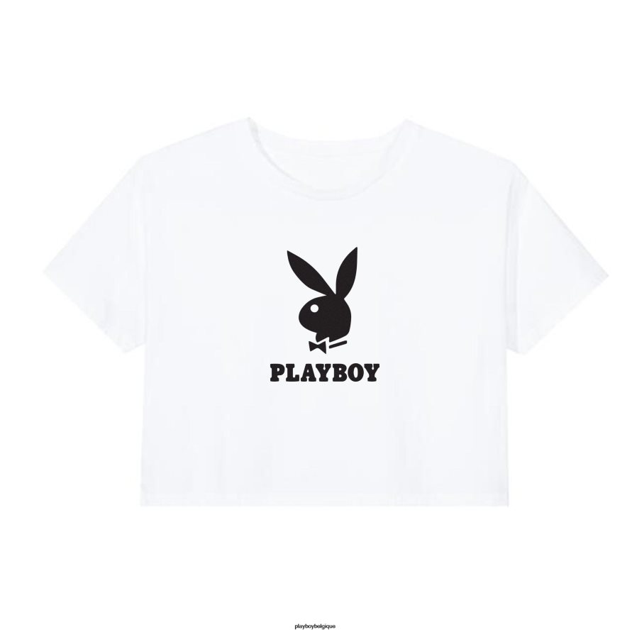 t-shirt court à logo Playboy vêtements noir femmes 224ZVZ922