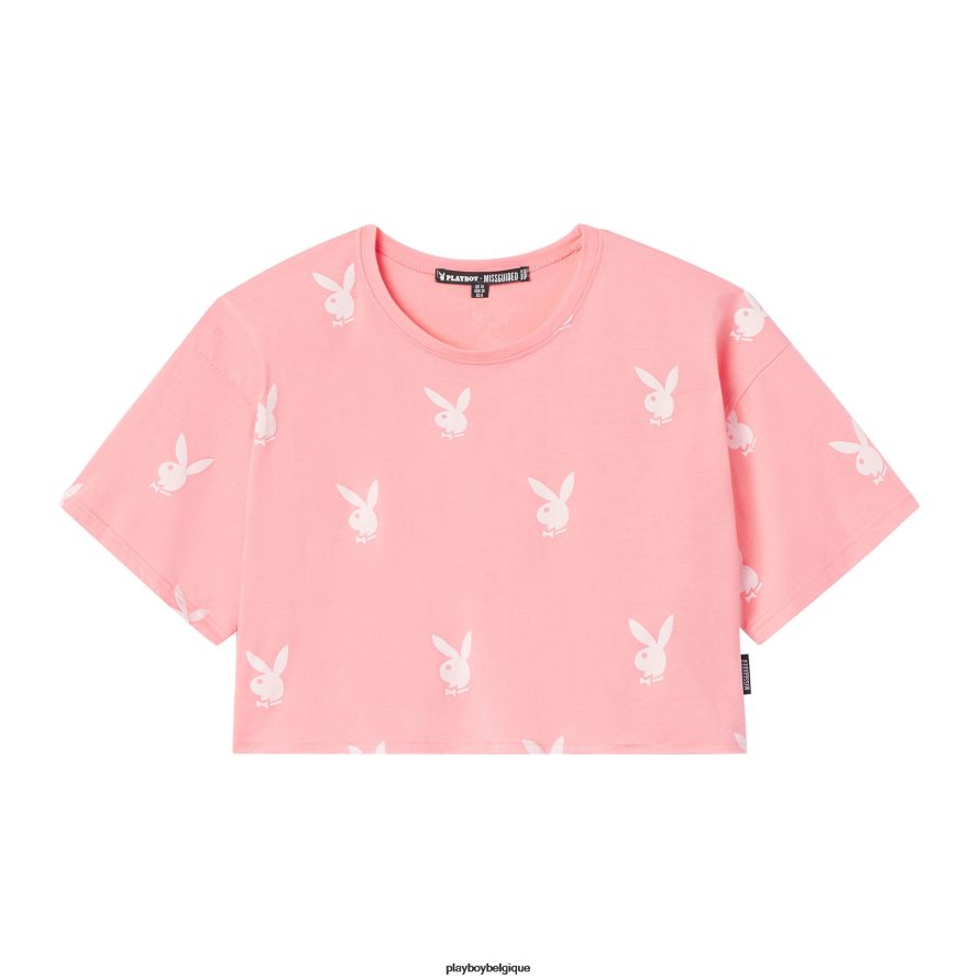 t-shirt court à logo Playboy vêtements rose femmes 224ZVZ1006