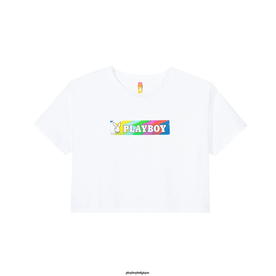 t-shirt court statique Playboy x Color Bars vêtements blanc femmes 224ZVZ1033