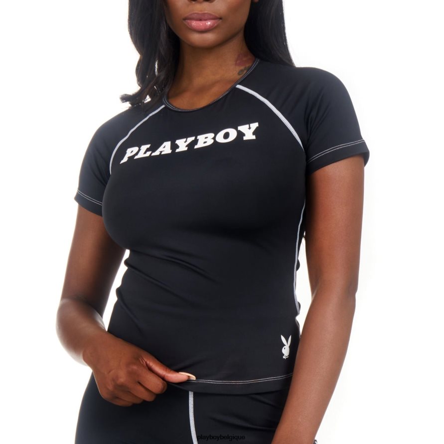 t-shirt à coutures contrastées actives Playboy vêtements noir femmes 224ZVZ1053
