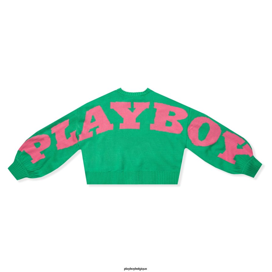 pull en maille oversize à imprimé graphique au dos Playboy vêtements vert femmes 224ZVZ1067