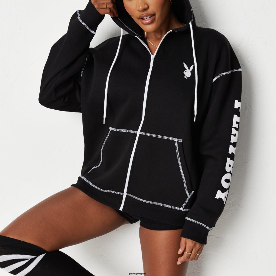 sweat à capuche zippé actif Playboy vêtements noir femmes 224ZVZ1135
