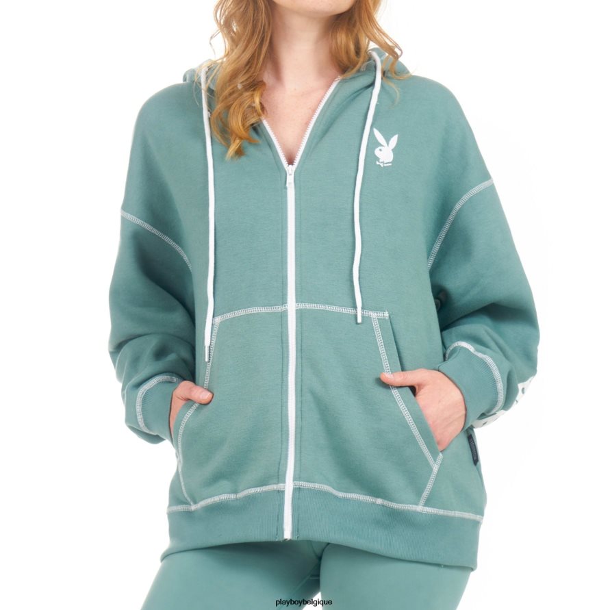 sweat à capuche zippé actif Playboy vêtements vert femmes 224ZVZ1134
