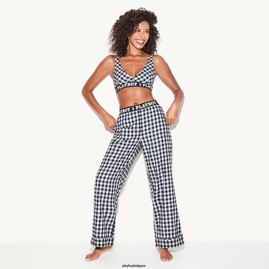 le pantalon de pyjama en flanelle Playboy vêtements chèque bleu femmes 224ZVZ1231