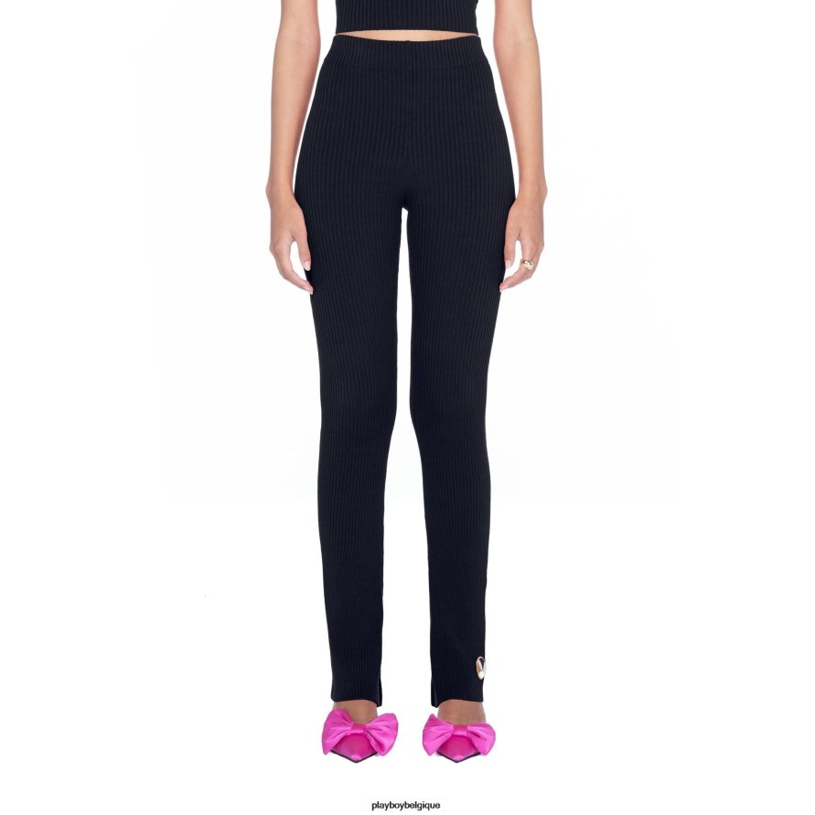 legging évasé côtelé Playboy vêtements noir femmes 224ZVZ657
