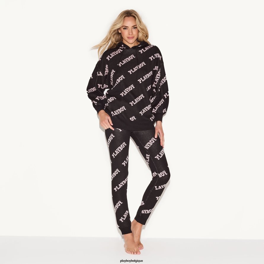 leggings en maille intarsia à tête de mât Playboy vêtements noir femmes 224ZVZ1221