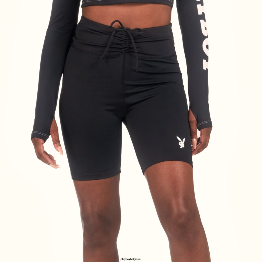 short cycliste froncé à lien actif Playboy vêtements noir femmes 224ZVZ1322