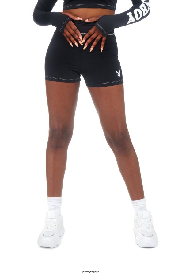 short de sport froncé Playboy vêtements noir femmes 224ZVZ1262