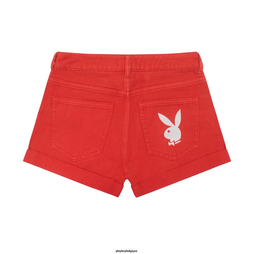 short en jean motif lapin brillant Playboy vêtements rouge femmes 224ZVZ1337
