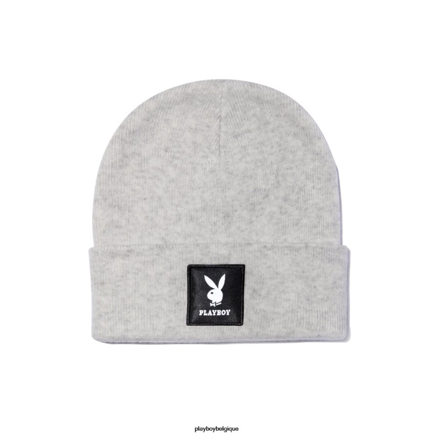 bonnet en maille avec patch logo Playboy accessoire blanc chiné Hommes 224ZVZ756