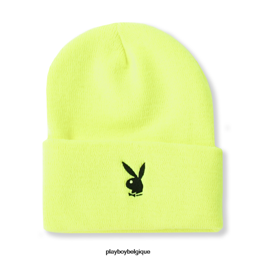 bonnet en tricot à revers et tête de lapin Playboy accessoire jaune de sécurité Hommes 224ZVZ735