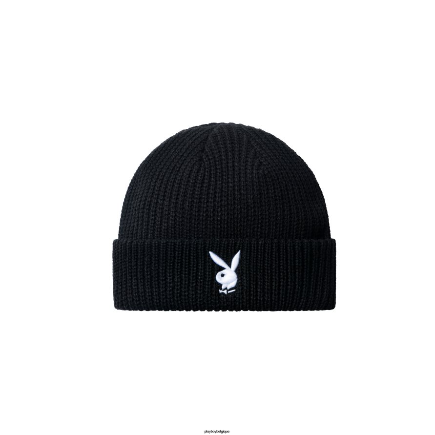 bonnet tricoté à tête de lapin Playboy accessoire noir avec un lapin blanc Hommes 224ZVZ757
