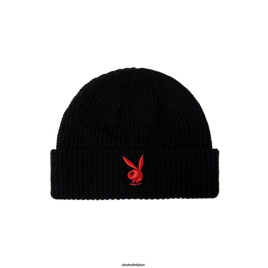 bonnet tricoté à tête de lapin Playboy accessoire noir avec un lapin rouge Hommes 224ZVZ731