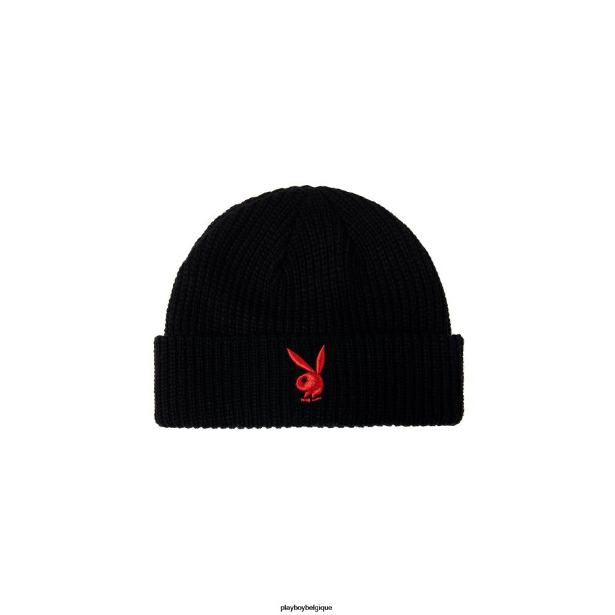 bonnet tricoté à tête de lapin Playboy accessoire noir avec un lapin rouge Hommes 224ZVZ763