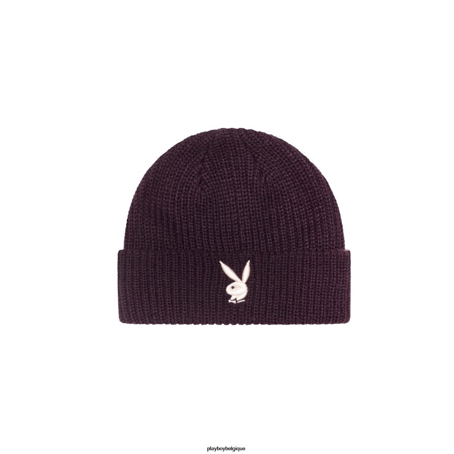 bonnet tricoté à tête de lapin Playboy accessoire prune avec lapin écru Hommes 224ZVZ759