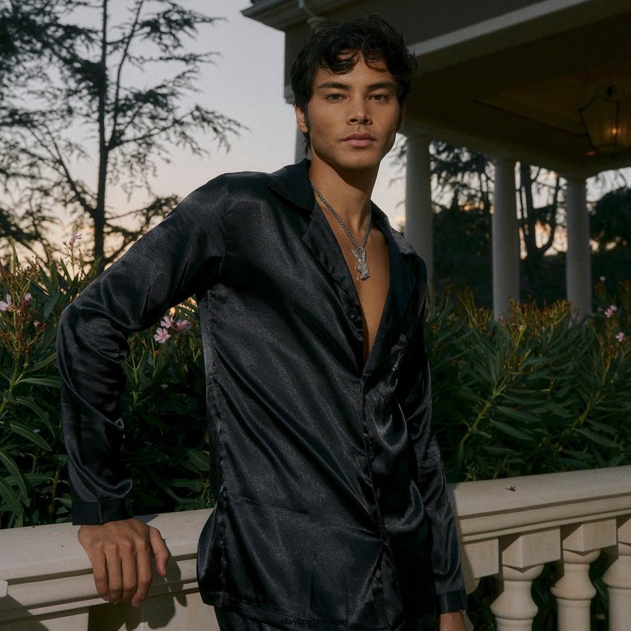 ensemble de salon manoir en satin Playboy vêtements noir Hommes 224ZVZ671