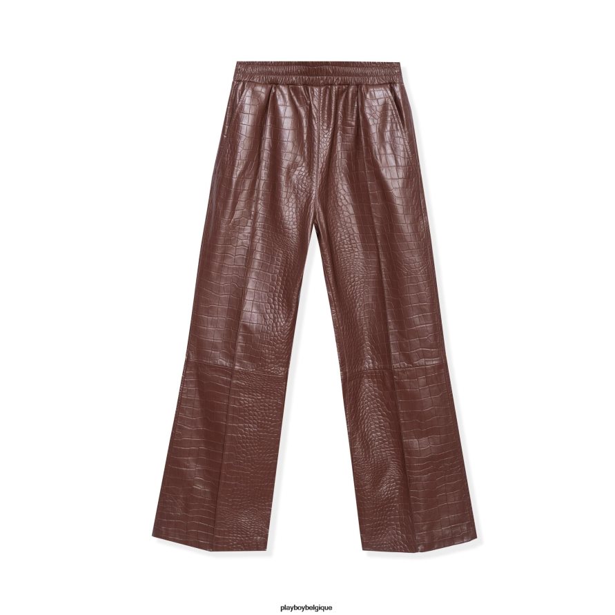 pantalon évasé en cuir de crocodile Playboy vêtements chocolat Hommes 224ZVZ559