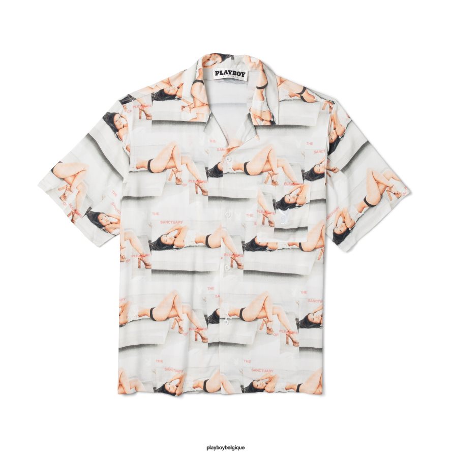 chemise du camp sanctuaire Playboy vêtements blanc Hommes 224ZVZ180