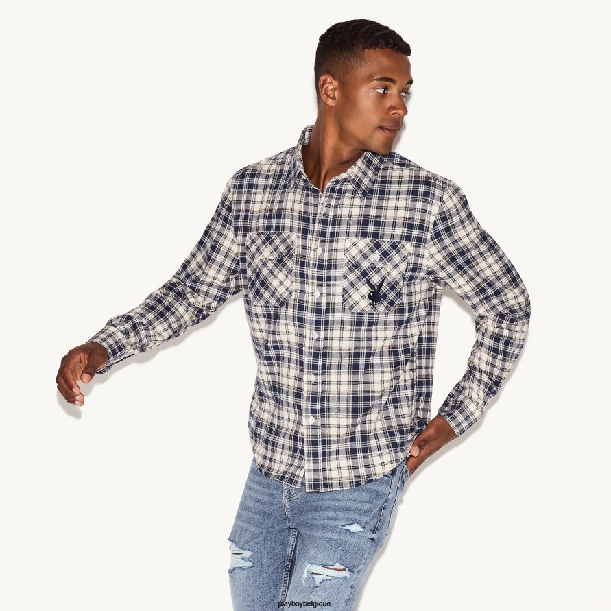 chemise à manches longues en flanelle Playboy vêtements plaid blanc Hommes 224ZVZ315