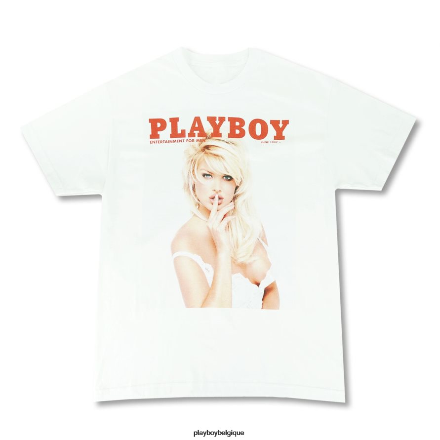 juin 1997, victoria silvstedt, t-shirt de couverture Playboy vêtements blanc Hommes 224ZVZ33