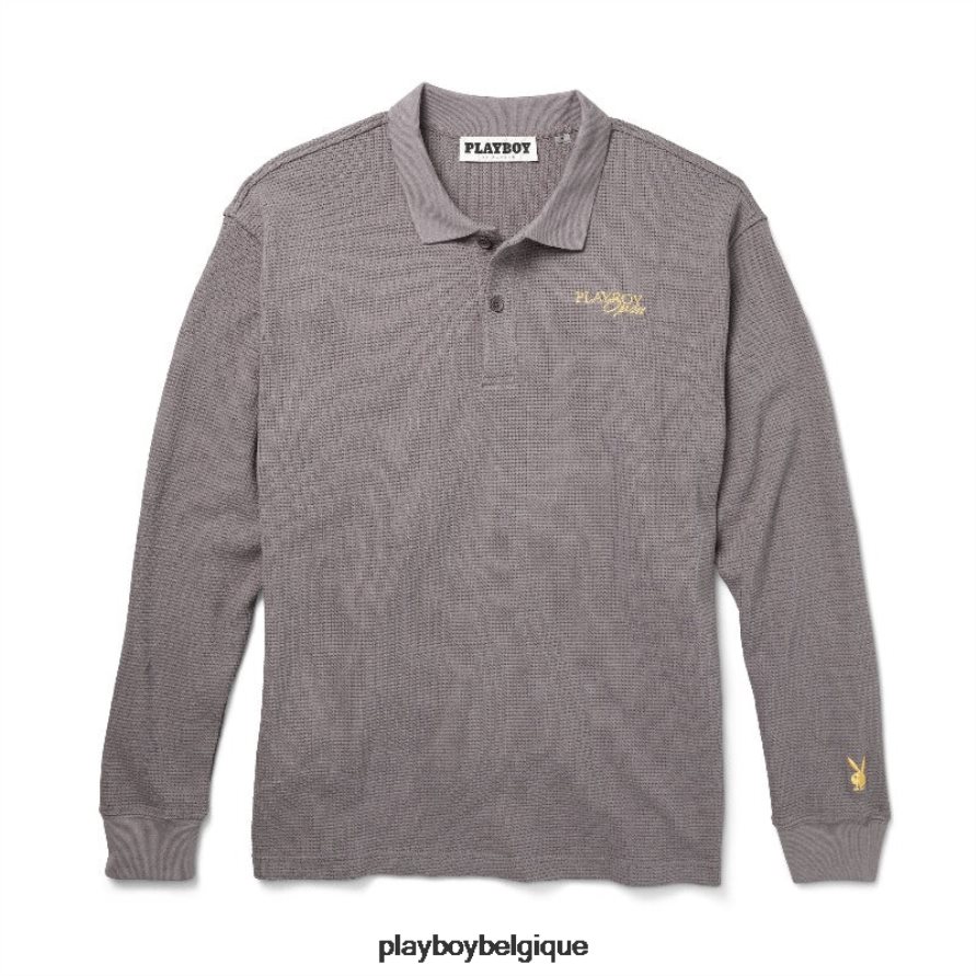 polo ouvert à manches longues Playboy vêtements étain Hommes 224ZVZ286