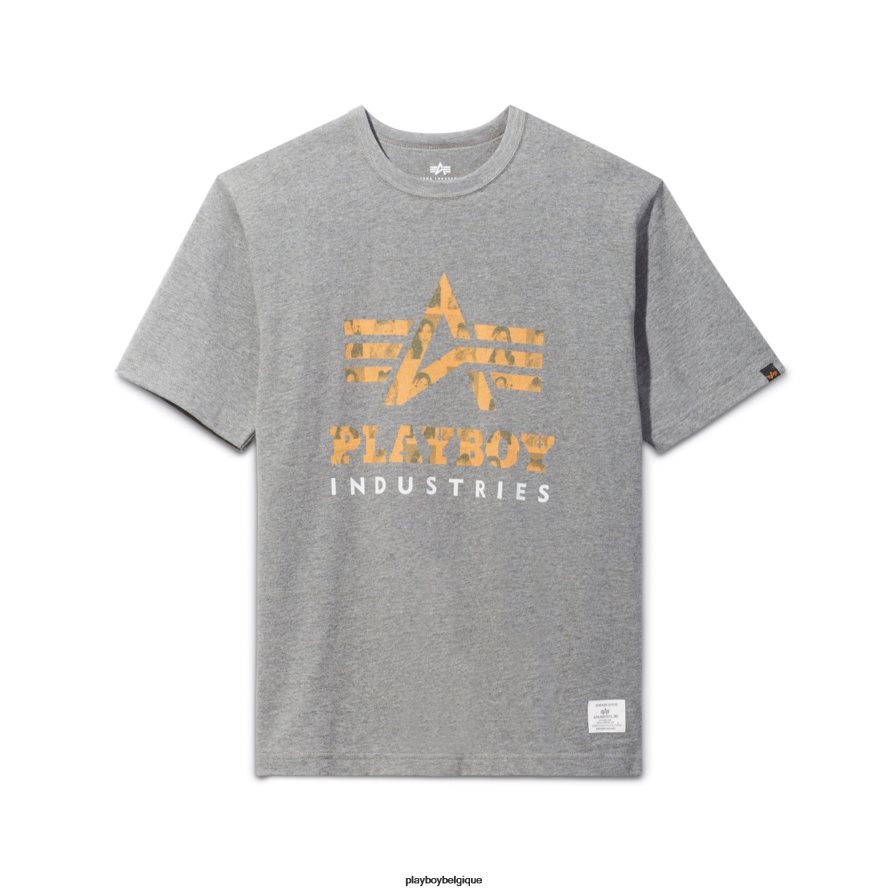 t-shirt classique Playboy x Alpha Industries vêtements gris Hommes 224ZVZ169