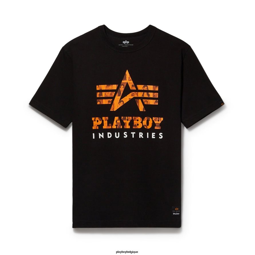 t-shirt classique Playboy x Alpha Industries vêtements noir Hommes 224ZVZ168