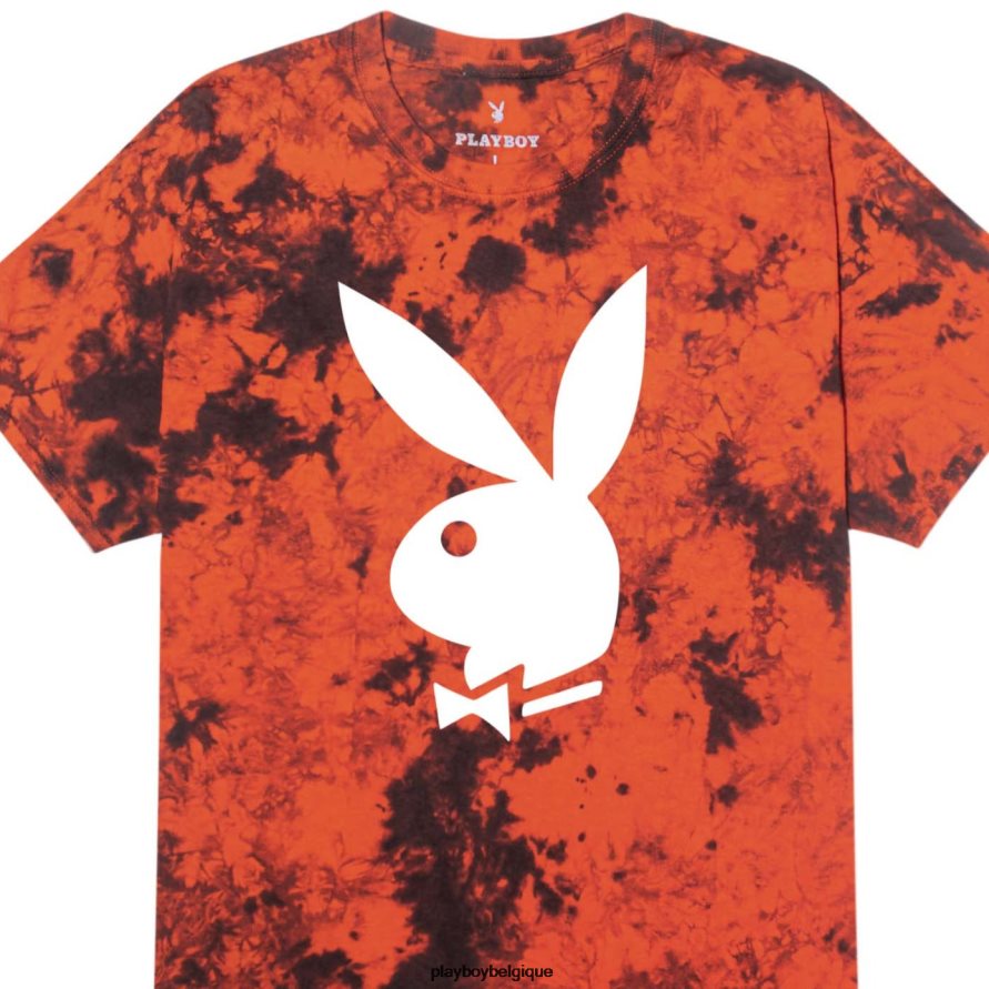 t-shirt grosse tête de lapin Playboy vêtements teinture de cravate noire et orange Hommes 224ZVZ258