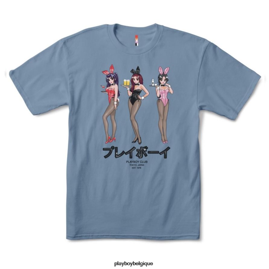 t-shirt happy hour du club de tokyo Playboy vêtements bleu ardoise Hommes 224ZVZ49