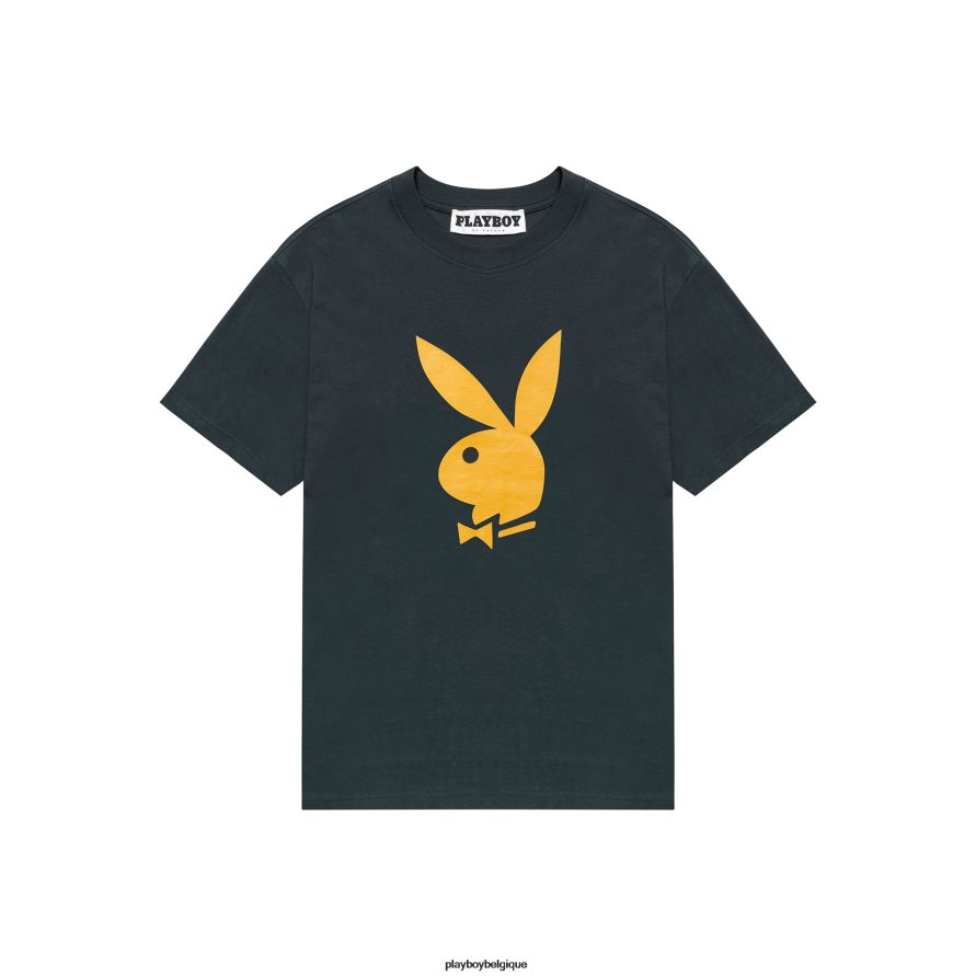t-shirt à manches courtes tête de lapin Playboy vêtements noir Hommes 224ZVZ183