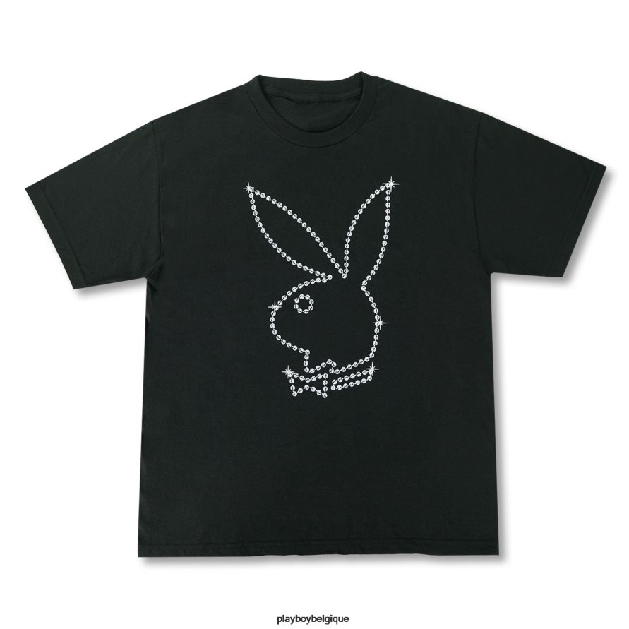 t-shirt à perles tête de lapin Playboy vêtements noir Hommes 224ZVZ139