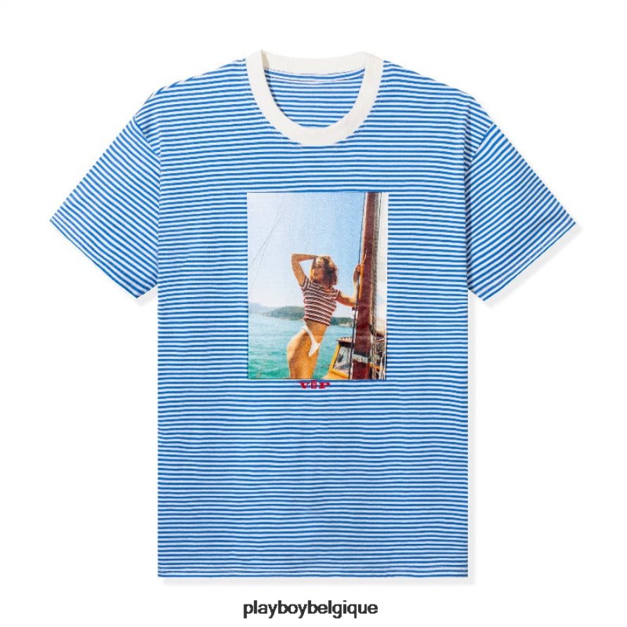 t-shirt rayé vip club Playboy vêtements bleu Hommes 224ZVZ264