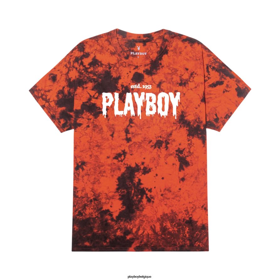 t-shirt slime en tête de masthead Playboy vêtements teinture de cravate noire et orange Hommes 224ZVZ200