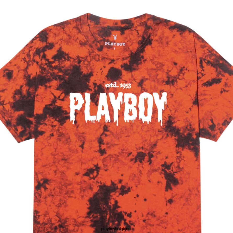 t-shirt slime en tête de masthead Playboy vêtements teinture de cravate noire et orange Hommes 224ZVZ200