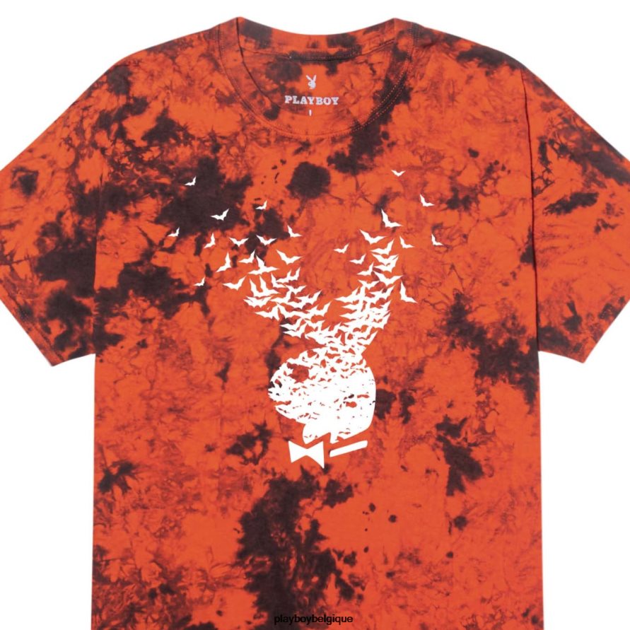 t-shirt tie-dye chauve-souris explosive Playboy vêtements teinture de cravate noire et orange Hommes 224ZVZ257