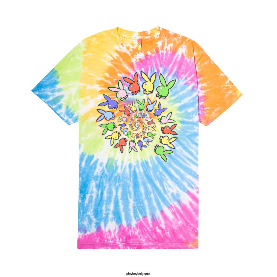 t-shirt tie-dye en spirale Playboy x Color Bars vêtements arc-en-ciel Hommes 224ZVZ228