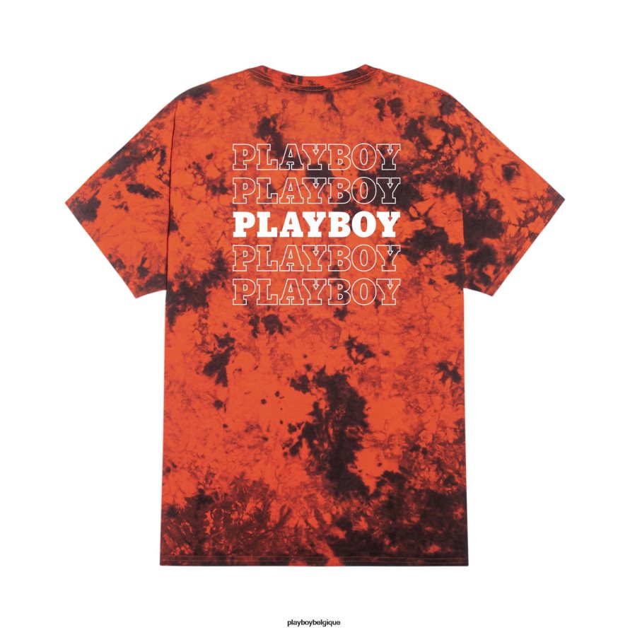 t-shirt tie-dye à répétition Playboy vêtements teinture de cravate noire et orange Hommes 224ZVZ199