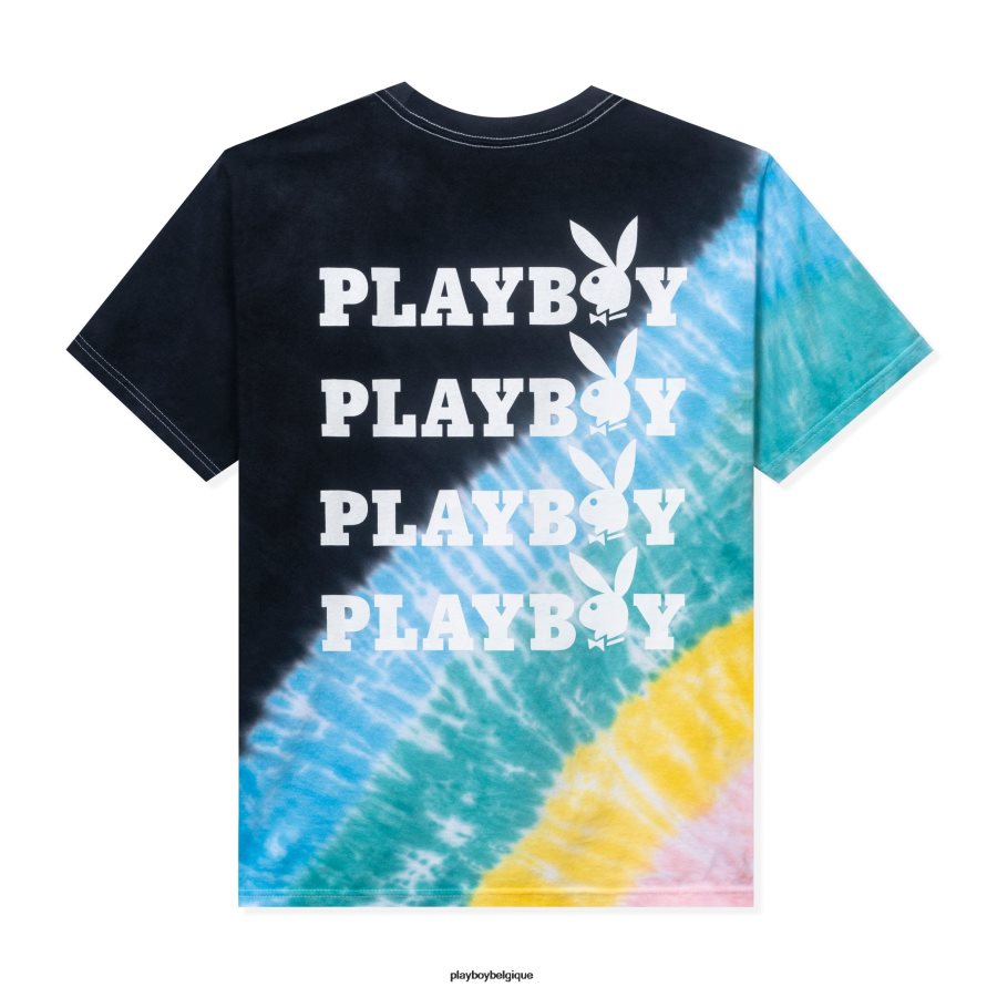 t-shirt tie-dye à tête de mât répétitive Playboy vêtements teinture noire multi-cravates Hommes 224ZVZ261