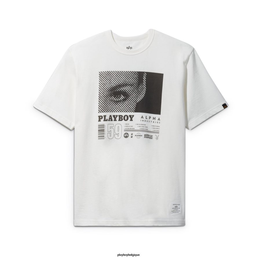 t-shirt tour du monde Playboy x Alpha Industries vêtements blanc Hommes 224ZVZ173